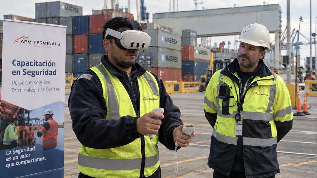 Operario de APM Terminals entrenando riesgos críticos con realidad virtual
