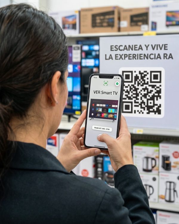 Cliente escaneando un código QR para ver realidad aumentada en tienda